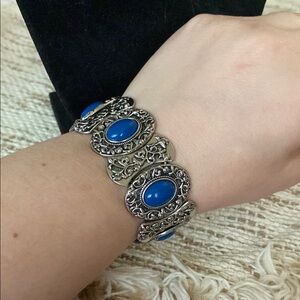 Victorian Blue and Silver Filigree Bracelet